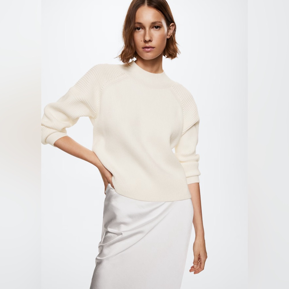 Mango High collar ribbed knit sweater